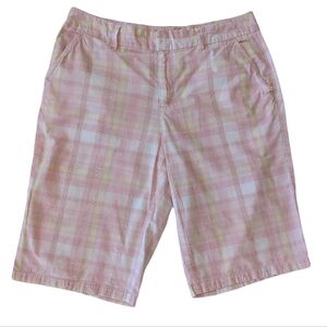 Caribbean Joe Plaid Textured Bermuda Shorts 10 Pink